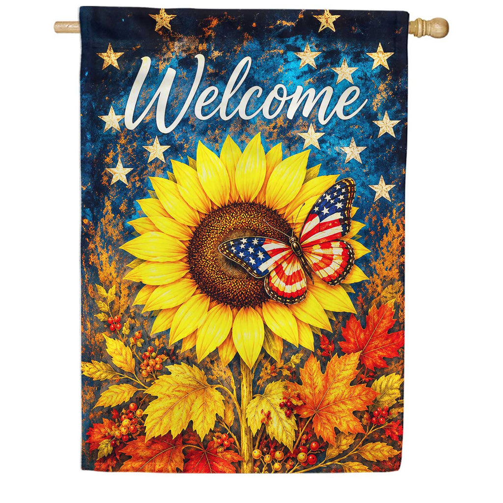 America Forever Welcome Patriotic Sunflower House Flag