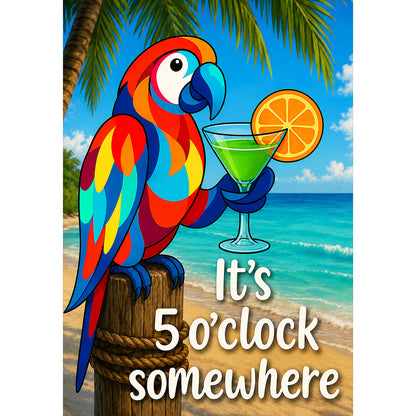 America Forever It's 5 O'Clock Somewhere Tropical Parrot House Flag