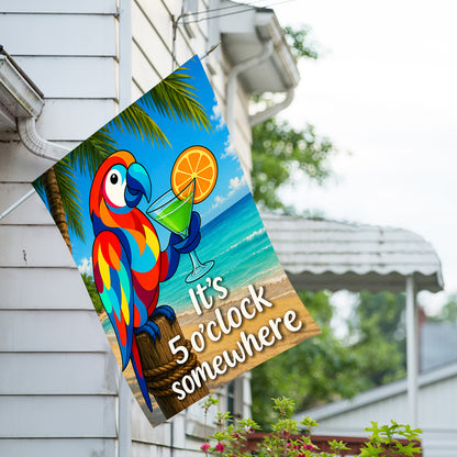 America Forever It's 5 O'Clock Somewhere Tropical Parrot House Flag
