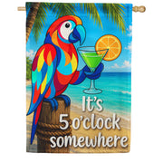 America Forever It's 5 O'Clock Somewhere Tropical Parrot House Flag