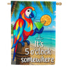 America Forever It's 5 O'Clock Somewhere Tropical Parrot House Flag