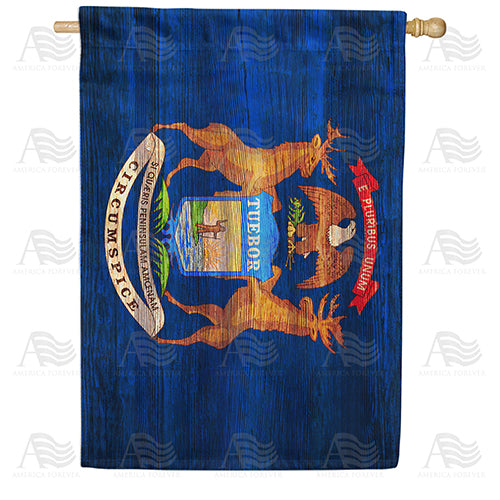 America Forever Michigan State Wood-Style House Flag