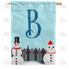 Let It Snow Backyard Snowmen Monogram House Flag