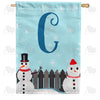 Let It Snow Backyard Snowmen Monogram House Flag