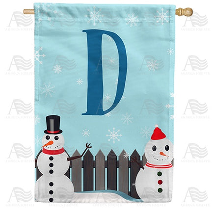 Let It Snow Backyard Snowmen Monogram House Flag