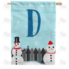 Let It Snow Backyard Snowmen Monogram House Flag