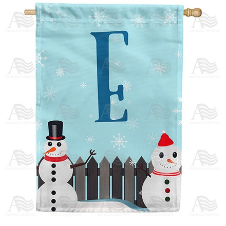 Let It Snow Backyard Snowmen Monogram House Flag