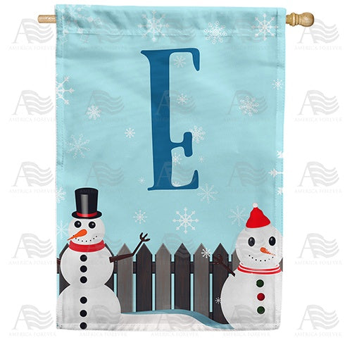 Let It Snow Backyard Snowmen Monogram House Flag