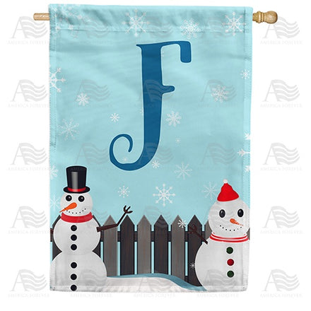 Let It Snow Backyard Snowmen Monogram House Flag