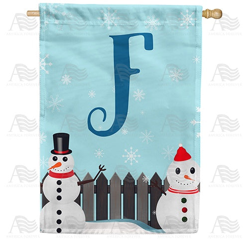 Let It Snow Backyard Snowmen Monogram House Flag