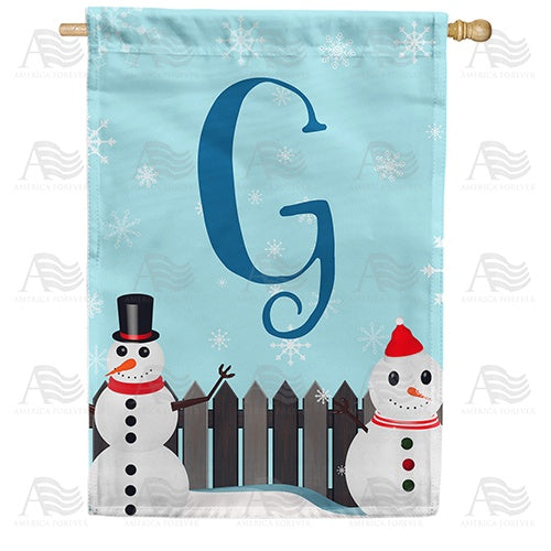 Let It Snow Backyard Snowmen Monogram House Flag