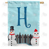 Let It Snow Backyard Snowmen Monogram House Flag