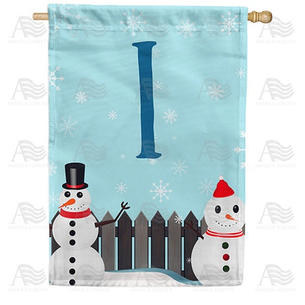 Let It Snow Backyard Snowmen Monogram House Flag