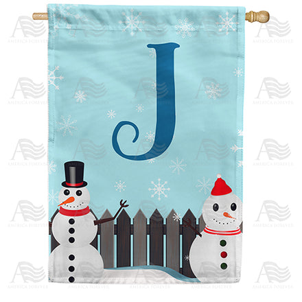 America Forever Let It Snow Backyard Snowmen Monogram House Flag