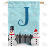 Let It Snow Backyard Snowmen Monogram House Flag