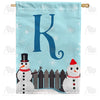 Let It Snow Backyard Snowmen Monogram House Flag
