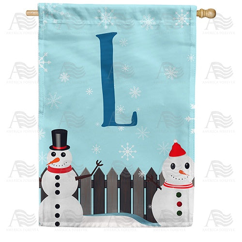 Let It Snow Backyard Snowmen Monogram House Flag