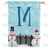 Let It Snow Backyard Snowmen Monogram House Flag
