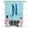 Let It Snow Backyard Snowmen Monogram House Flag