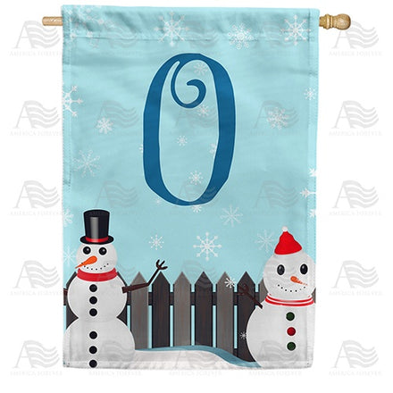 Let It Snow Backyard Snowmen Monogram House Flag