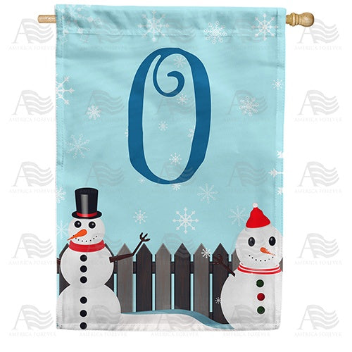 Let It Snow Backyard Snowmen Monogram House Flag
