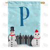 Let It Snow Backyard Snowmen Monogram House Flag