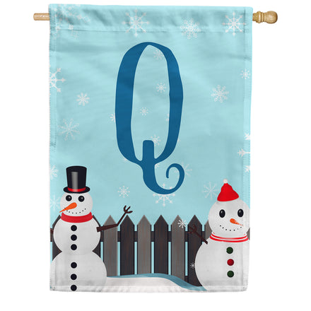 Let It Snow Backyard Snowmen Monogram House Flag