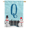 Let It Snow Backyard Snowmen Monogram House Flag