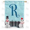 Let It Snow Backyard Snowmen Monogram House Flag