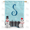 Let It Snow Backyard Snowmen Monogram House Flag