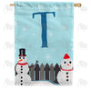 Let It Snow Backyard Snowmen Monogram House Flag