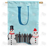 Let It Snow Backyard Snowmen Monogram House Flag