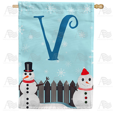 America Forever Let It Snow Backyard Snowmen Monogram House Flag