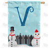 Let It Snow Backyard Snowmen Monogram House Flag