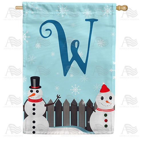 Let It Snow Backyard Snowmen Monogram House Flag