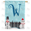Let It Snow Backyard Snowmen Monogram House Flag