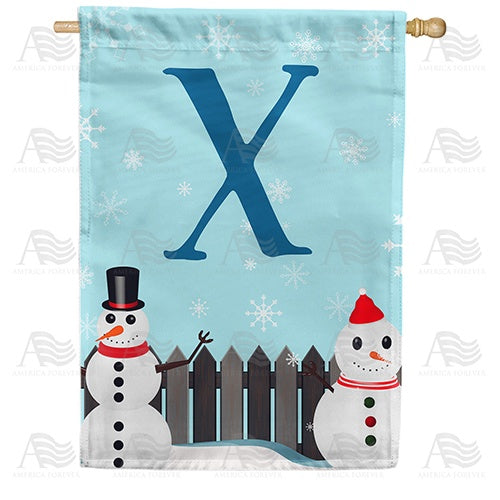 Let It Snow Backyard Snowmen Monogram House Flag