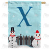 Let It Snow Backyard Snowmen Monogram House Flag