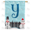 Let It Snow Backyard Snowmen Monogram House Flag