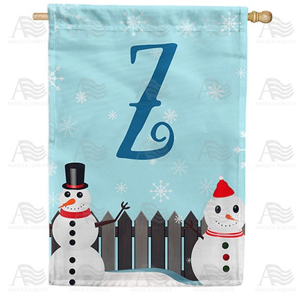 Let It Snow Backyard Snowmen Monogram House Flag