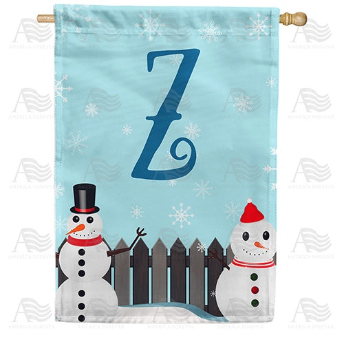 Let It Snow Backyard Snowmen Monogram House Flag