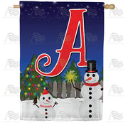 America Forever Snowman Christmas Tree Monogram House Flag