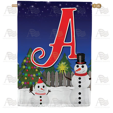 America Forever Snowman Christmas Tree Monogram House Flag