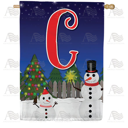America Forever Snowman Christmas Tree Monogram House Flag