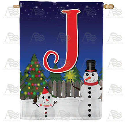 America Forever Snowman Christmas Tree Monogram House Flag