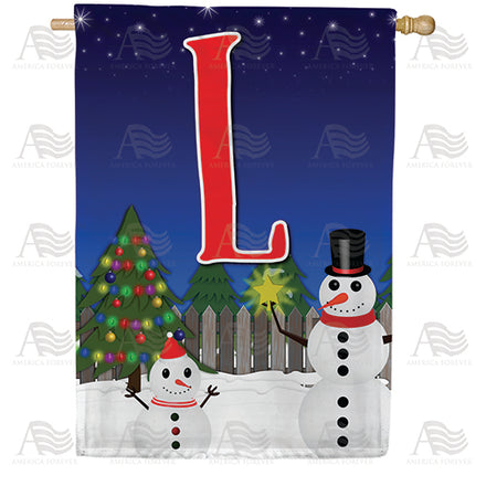America Forever Snowman Christmas Tree Monogram House Flag