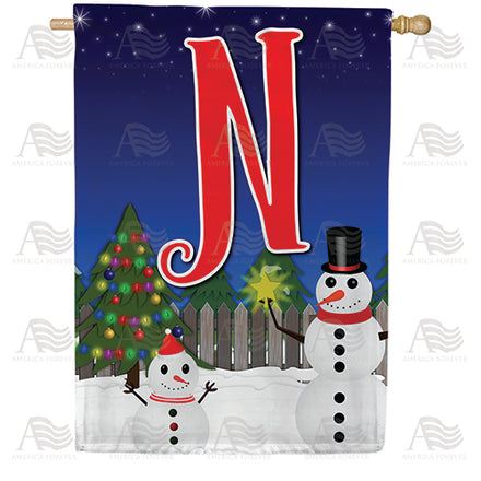 America Forever Snowman Christmas Tree Monogram House Flag