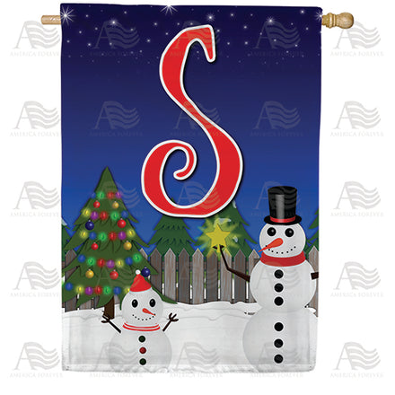 America Forever Snowman Christmas Tree Monogram House Flag