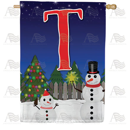 America Forever Snowman Christmas Tree Monogram House Flag