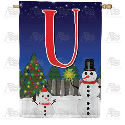 America Forever Snowman Christmas Tree Monogram House Flag